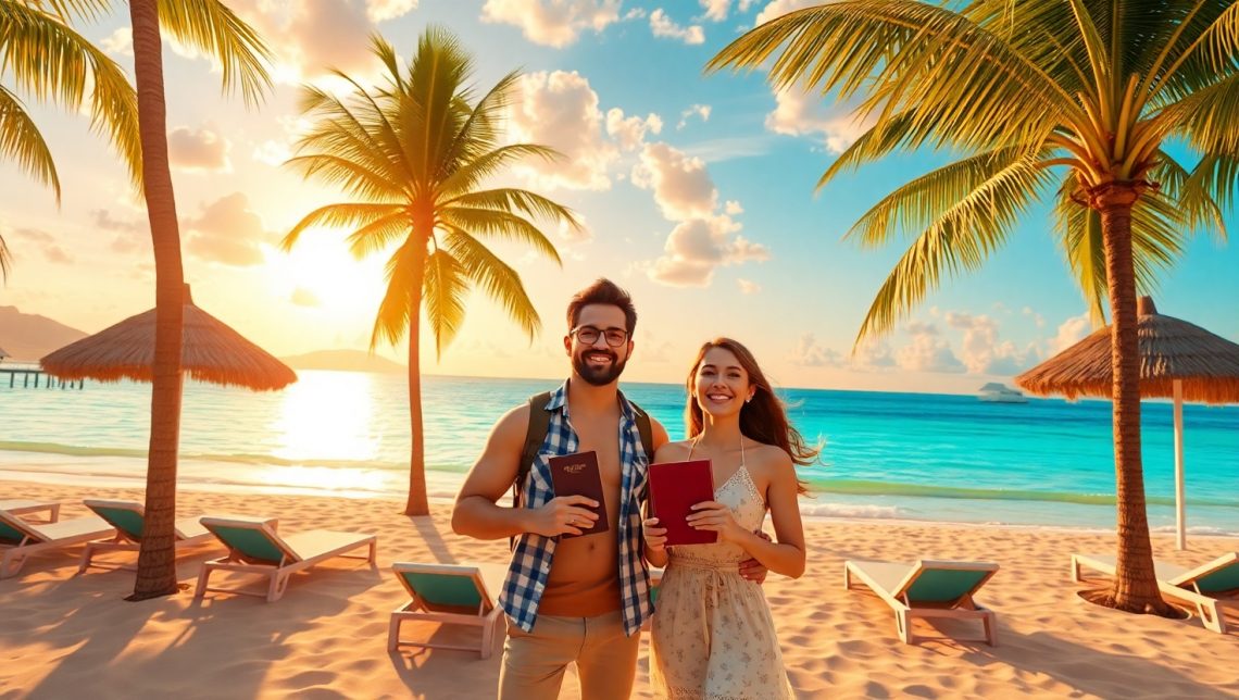 Отдыхающие на пляже под солнцем — символ горящего тура от Coral Travel
